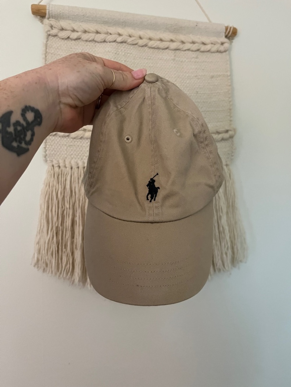 Vintage Polo Ralph Lauren Leather Strapback Hat Cap Kaki Blue Sport Outdoors